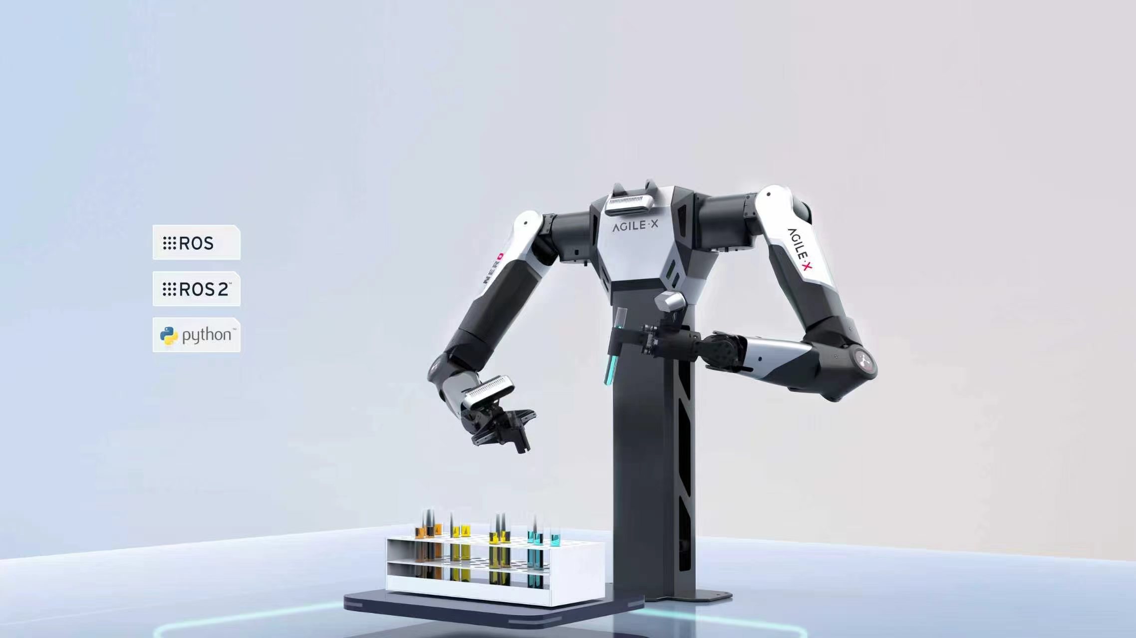 Two AgileX NERO 7-DoF arms on a shared torso column